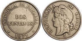 Chile moneda 2 centavos 1871