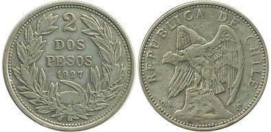 Chile moneda 2 pesos 1927