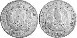 Chile moneda 20 centavos 1865