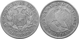 Chile coin 20 centavos 1880