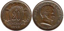 Chile moneda 20 centavos 1948