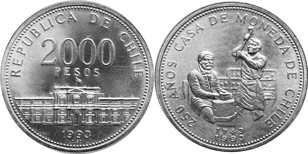 Moneda De Plata De 2000 Pesos Chilena 