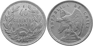 Chile moneda 40 centavos 1908