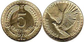 Chile coin 5 centesimos 1970