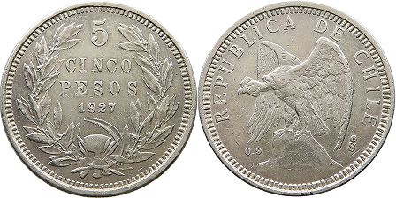 Chile moneda 5 pesos 1927