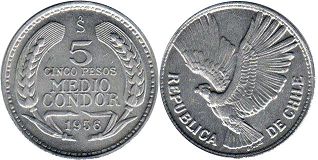 Chile coin 5 pesos 1956