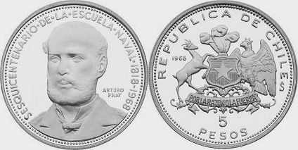 Chile moneda 5 pesos 1968