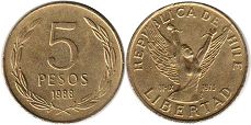Chile moneda 5 pesos 1988