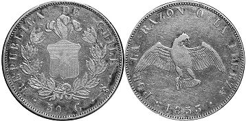 Chile coin 50 centavos 1853