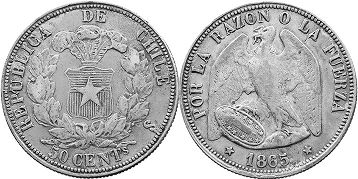 Chile coin 50 centavos 1865
