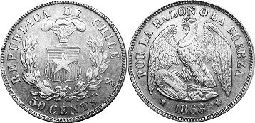 Chile moneda 50 centavos 1868
