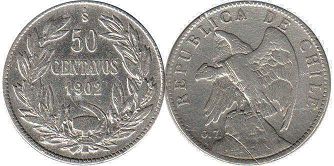 Chile moneda 50 centavos 1902