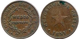 Chile moneda 1/2 centavo 1851