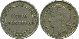 Chile moneda 1/2 centavo 1872