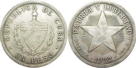 moneda Cuba 1 peso 1932