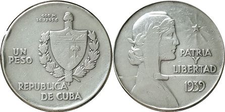 moneda Cuba 1 peso 1939