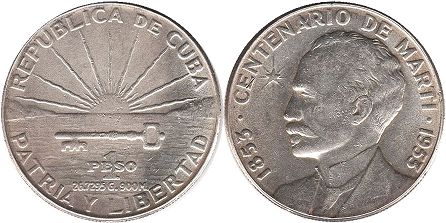moneda Cuba 1 peso 1953
