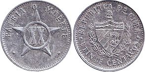 moneda Cuba 20 centavos 1980