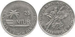 coin Cuba 25 centavos 1989