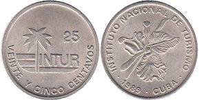 moneda Cuba 25 centavos 1989