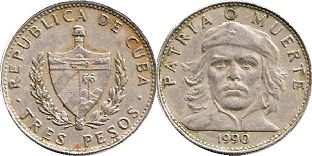 moneda Cuba 3 pesos 1990