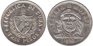 moneda Cuba 3 pesos 1992