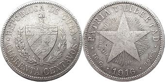 moneda Cuba 40 centavos 1916