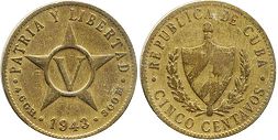 moneda Cuba 5 centavos 1943