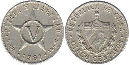 coin Cuba 5 centavos 1961