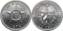 moneda Cuba 5 centavos 1972