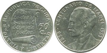 moneda Cuba 50 centavos 1953