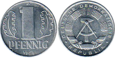 Moneda Alemania Democratic 1 Pfennig 1968