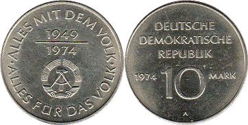 Moneda Alemania del Este 10 mark 1974 25 Años República Democrática Alemana (RDA)