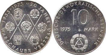 Moneda Alemania del Este 10 mark 1975 Warschauer Paktes