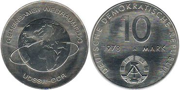 Moneda Alemania Demoсratc 10 mark 1978 Gemeinsamer Orbitalflug zwischen UdSSR-República Democrática Alemana (RDA)