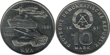Moneda Alemania del Este 10 mark 1981 Nationalen Volksarmee