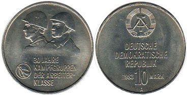 Moneda Alemania del Este 10 mark 1983 Arbeitermiliz