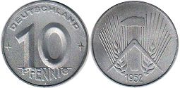 Moneda Alemania República Democrática Alemana (RDA) 10 Pfennig 1952
