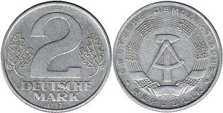 Moneda Alemania del Este 2 mark 1957