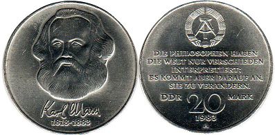 Moneda Alemania República Democrática Alemana (RDA) 20 mark 1983 Karl Marx