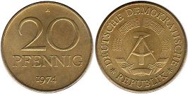 Moneda Alemania República Democrática Alemana (RDA) 20 Pfennig 1974