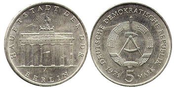 Moneda Alemania del Este 5 mark 1971