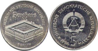 Moneda Alemania del Este 5 mark 1990 Museo del Arsenal en Berlín