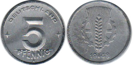 Moneda Alemania República Democrática Alemana (RDA) 5 Pfennig 1948
