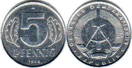 Moneda Alemania del Este 5 Pfennig 1968