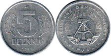 Moneda Alemania Democratic 5 Pfennig 1988