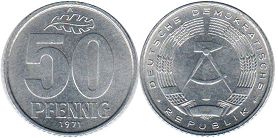 Moneda Alemania del Este 50 Pfennig 1973