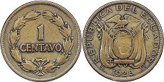 moneda Ecuador 1 centavo 1928