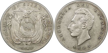 moneda Ecuador 1 sucre 1890