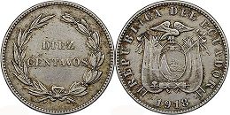 moneda Ecuador 10 centavos 1918
